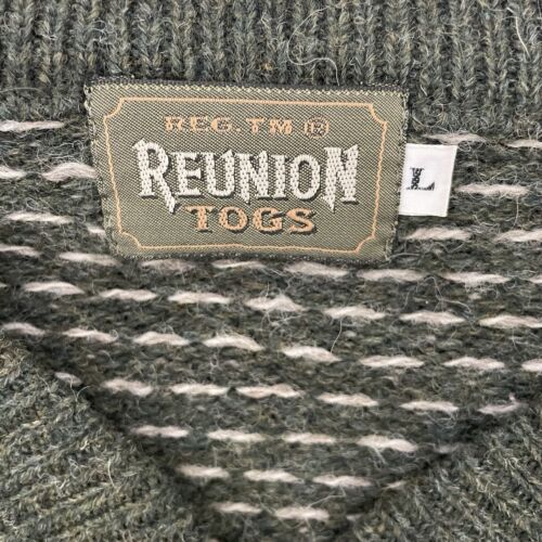 Reunion Togs Wool Pullover Sweater Size Large Fair Isle Green