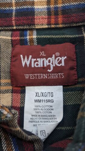 Vintage Wrangler Western Pearl Snap Shirt Size XL Plaid Cowboy Ranch