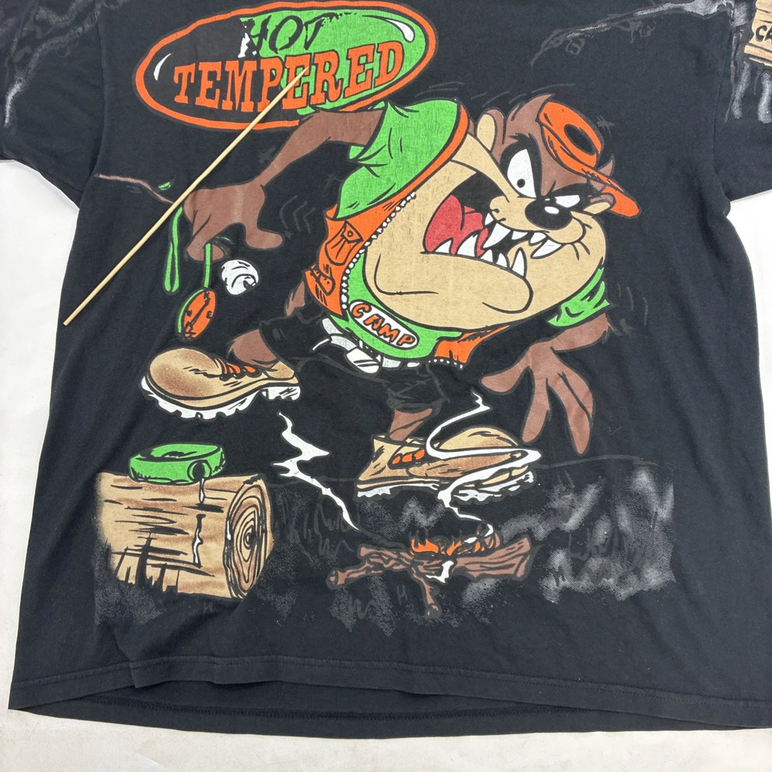 Vintage Taz Hot Tempered Camp T-Shirt Size Large All Over Print 90s