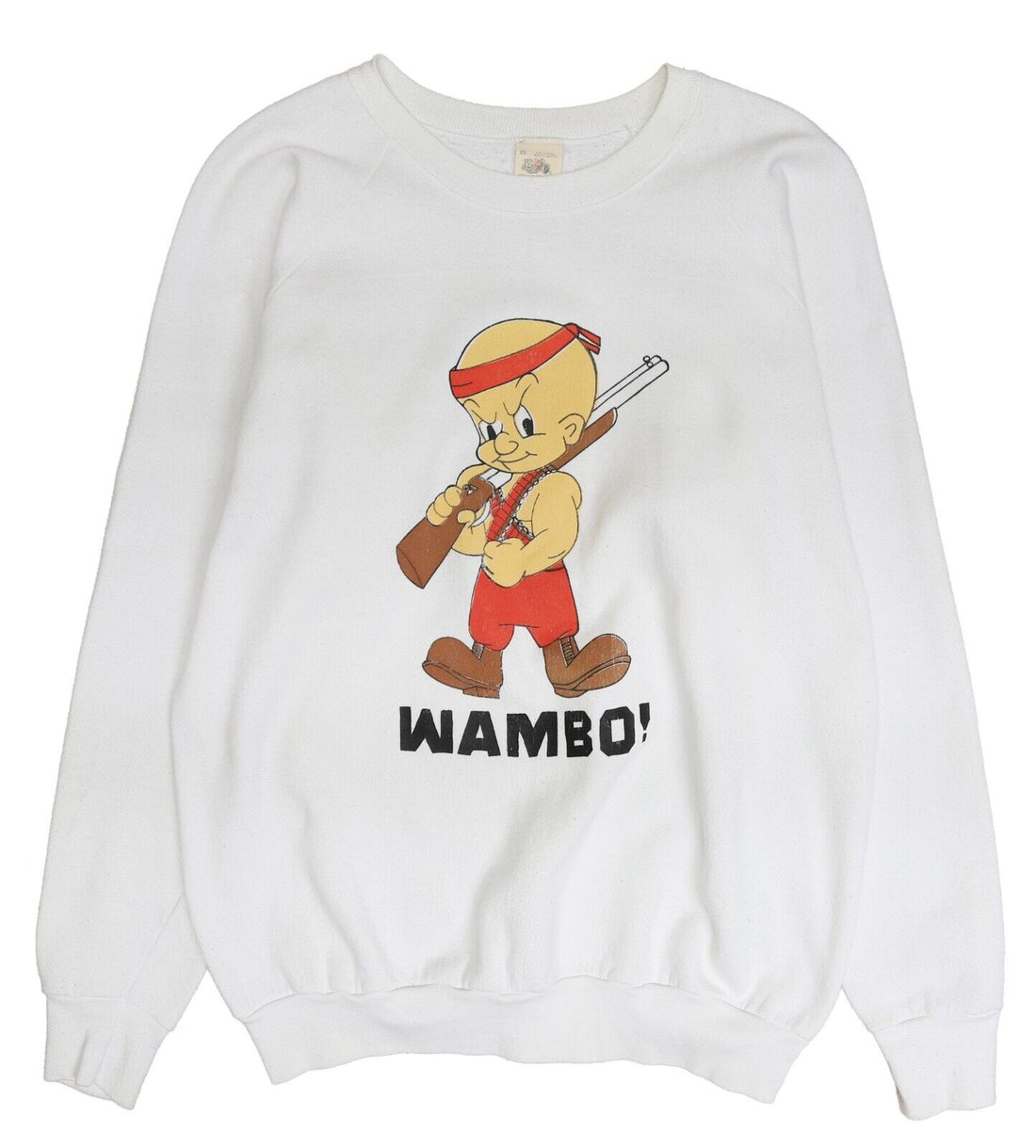 Vintage Elmer Fudd Wambo Looney Tunes Sweatshirt Size XL Rambo Parody 80s 90s