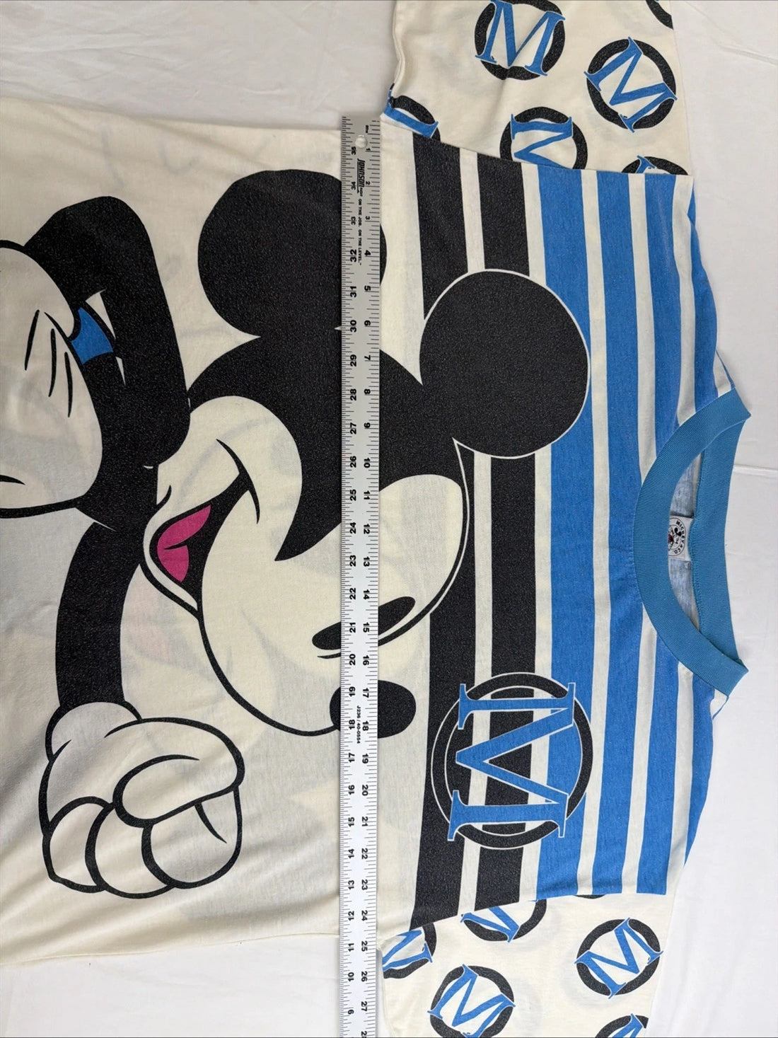 Vintage Mickey Mouse Disney T-Shirt Size Large All Over Print Striped