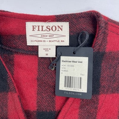 C.C. Filson Co. Wool Vest Jacket Size Medium Red Buffalo Plaid Mackinaw