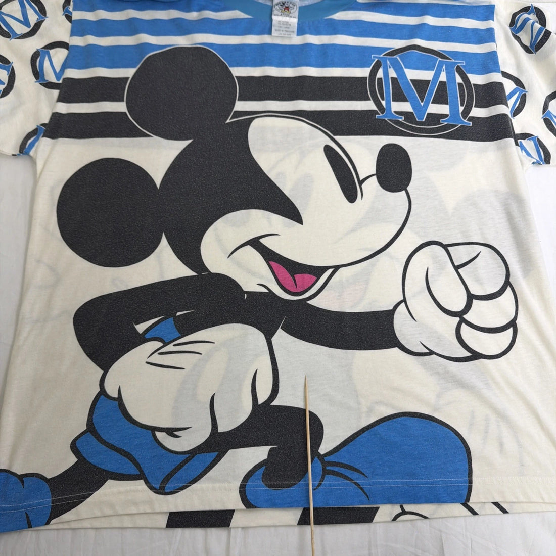 Vintage Mickey Mouse Disney T-Shirt Size Large All Over Print Striped