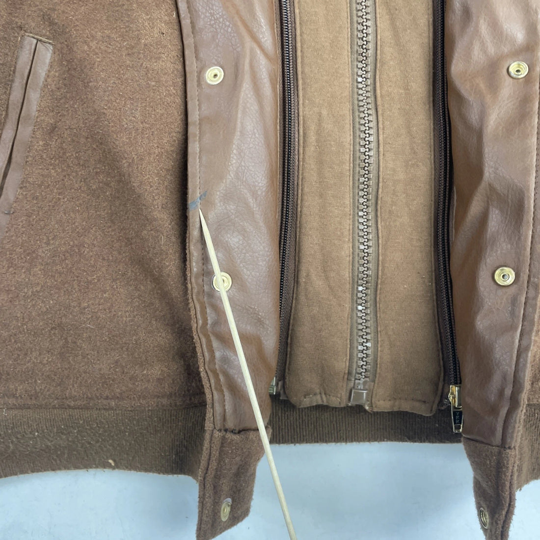 Vintage Akademiks Wool Faux Leather Varsity Jacket Size Large Brown Y2K