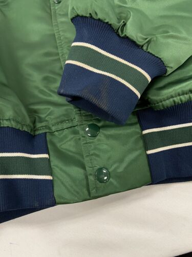 Vintage Mercyhurst Softball Satin Bomber Jacket Size Medium Green Made USA 90s