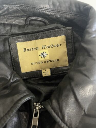 Boston Harbour Leather Bomber Jacket Size Large Black