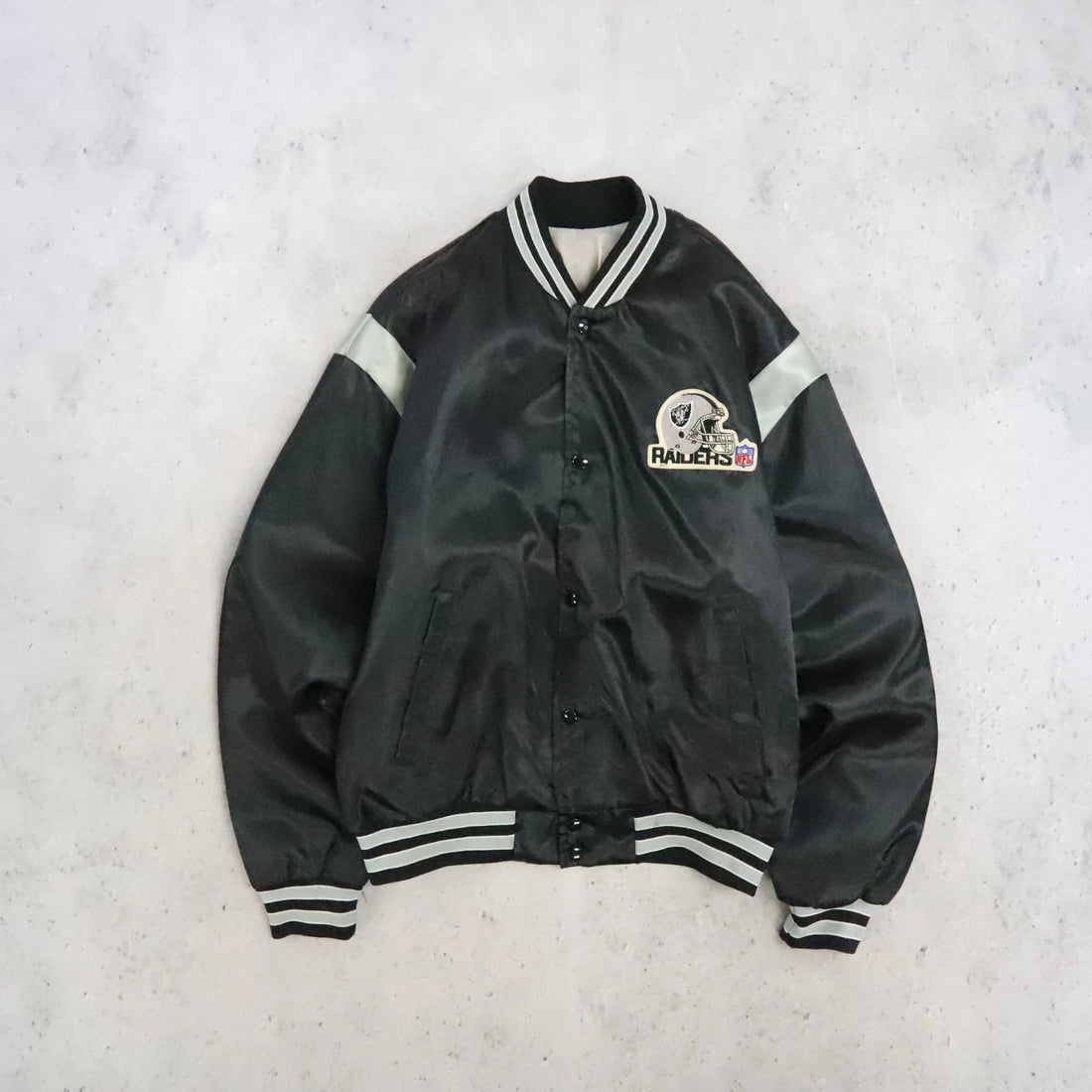 Vintage Los Angeles Oakland Raiders Satin Bomber Jacket Size Large NFL