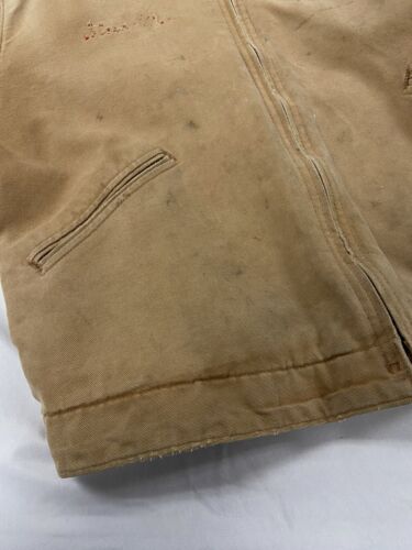 Vintage Carhartt Detroit Canvas Work Jacket Size Large Tan Blanket Lined