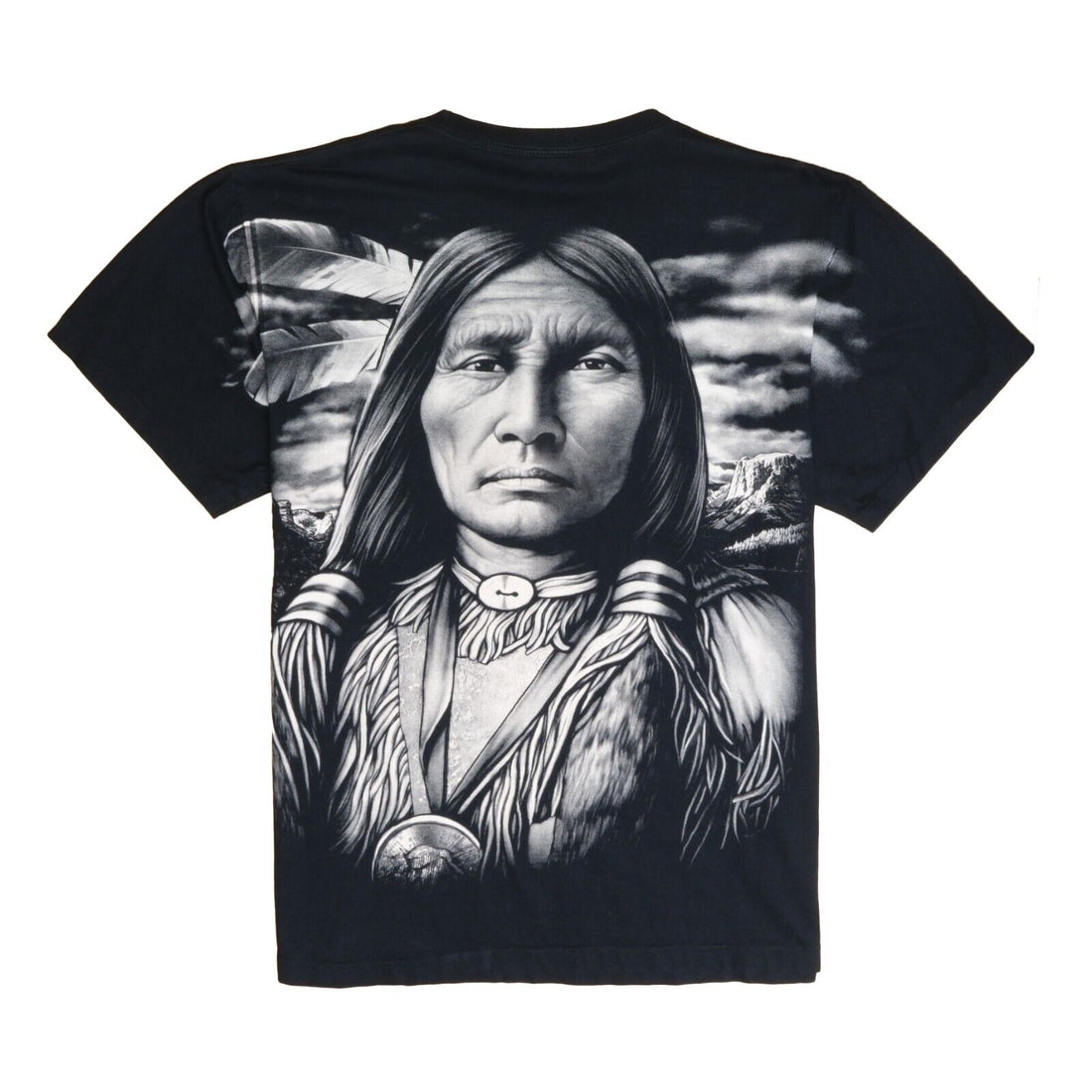 Vintage Native Portrait T-Shirt Size XL Black All Over Print