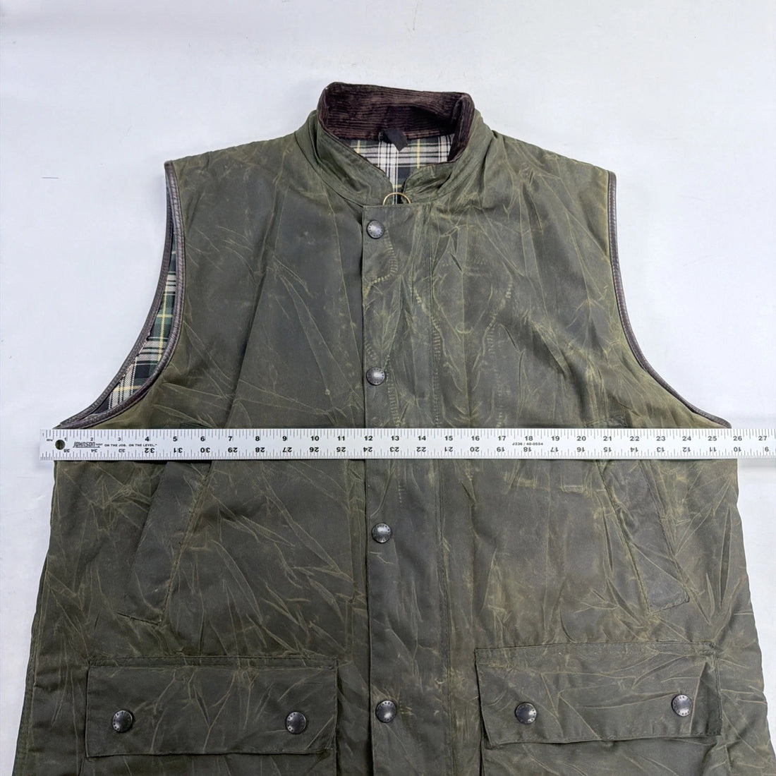 Barbour Waxed Cotton Vest Jacket XL Green Corduroy Collar