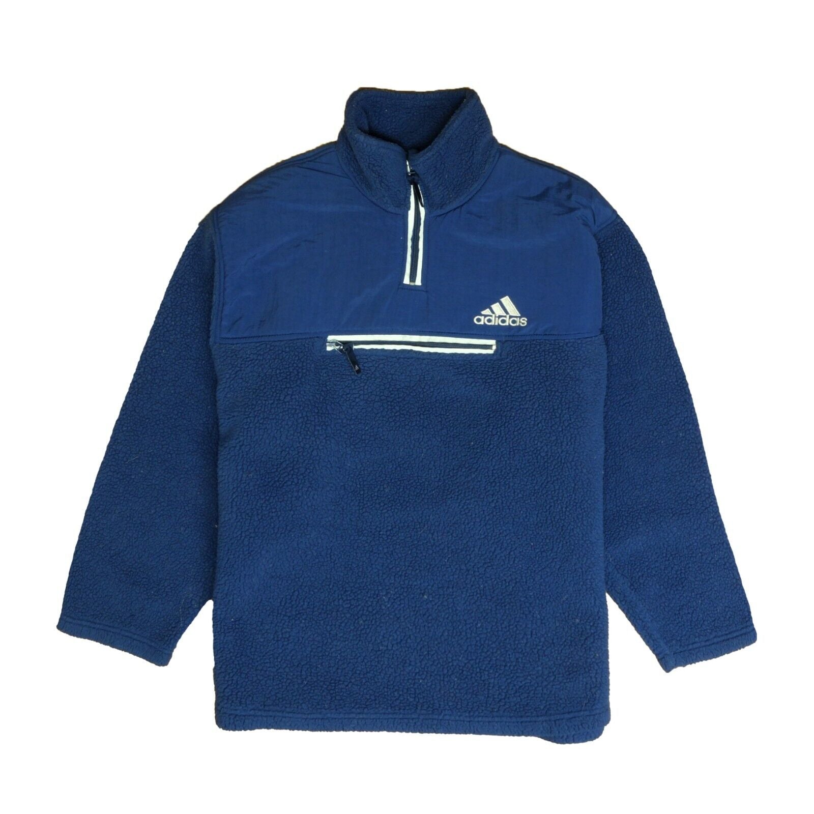 Vintage Adidas Fleece Jacket Size Large Blue 1/4 Zip Pullover Embroidered  90s