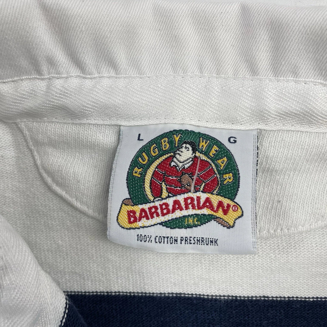 Vintage F & M Barbarian Rugby Shirt Size Large Stripes White Blue