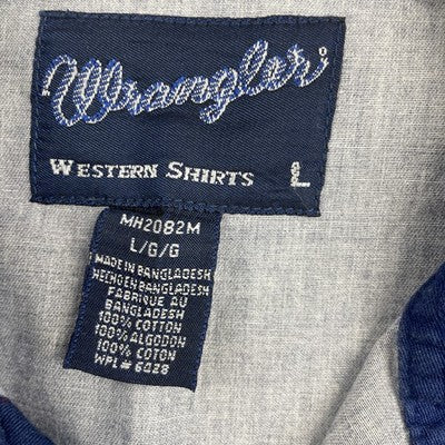 Vintage Wrangler Western USA Flag America Button Up Shirt Large All Over Print