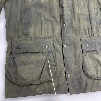Barbour Waxed Cotton Border Coat Jacket Size C48 Green Plaid Lined