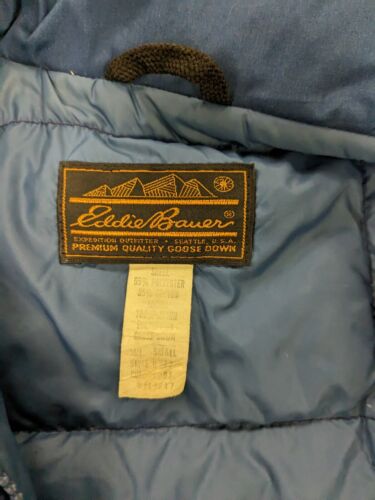 Vintage Eddie Bauer Puffer Vest Jacket Size Small Blue Goose Down Insulated