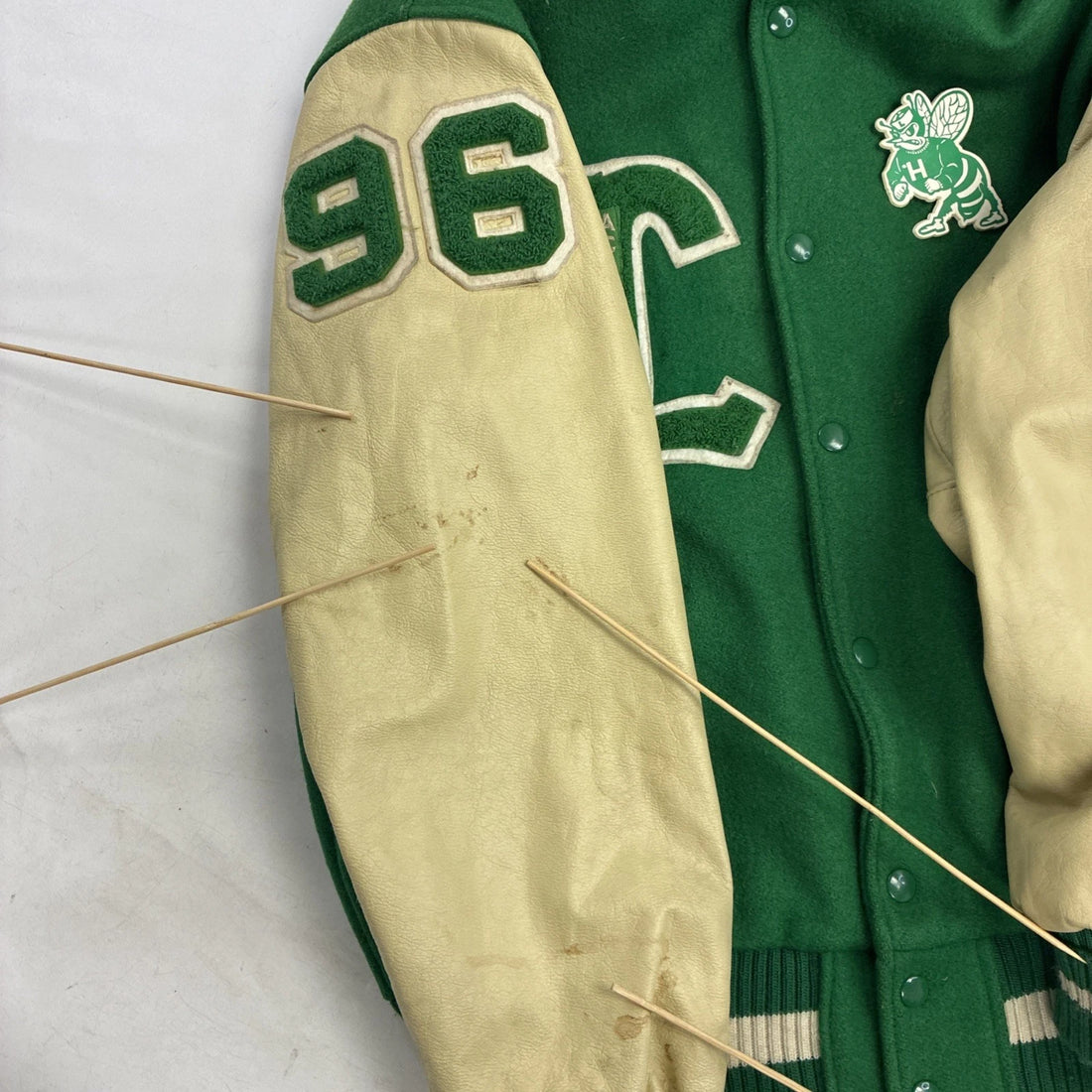 Vintage Huntsville Hornets Academics Leather Wool Varsity Jacket Medium 1996 90s
