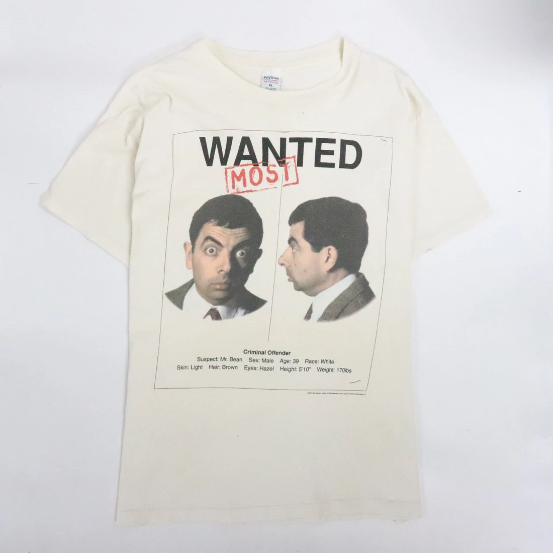 Vintage Mr. Bean Most Wanted Shirt Size XL 1997 90s