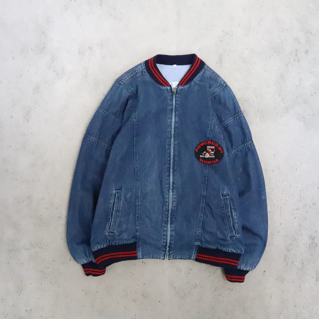 Vintage F1 Racing Powered By Honda Denim Bomber Jacket Size 52