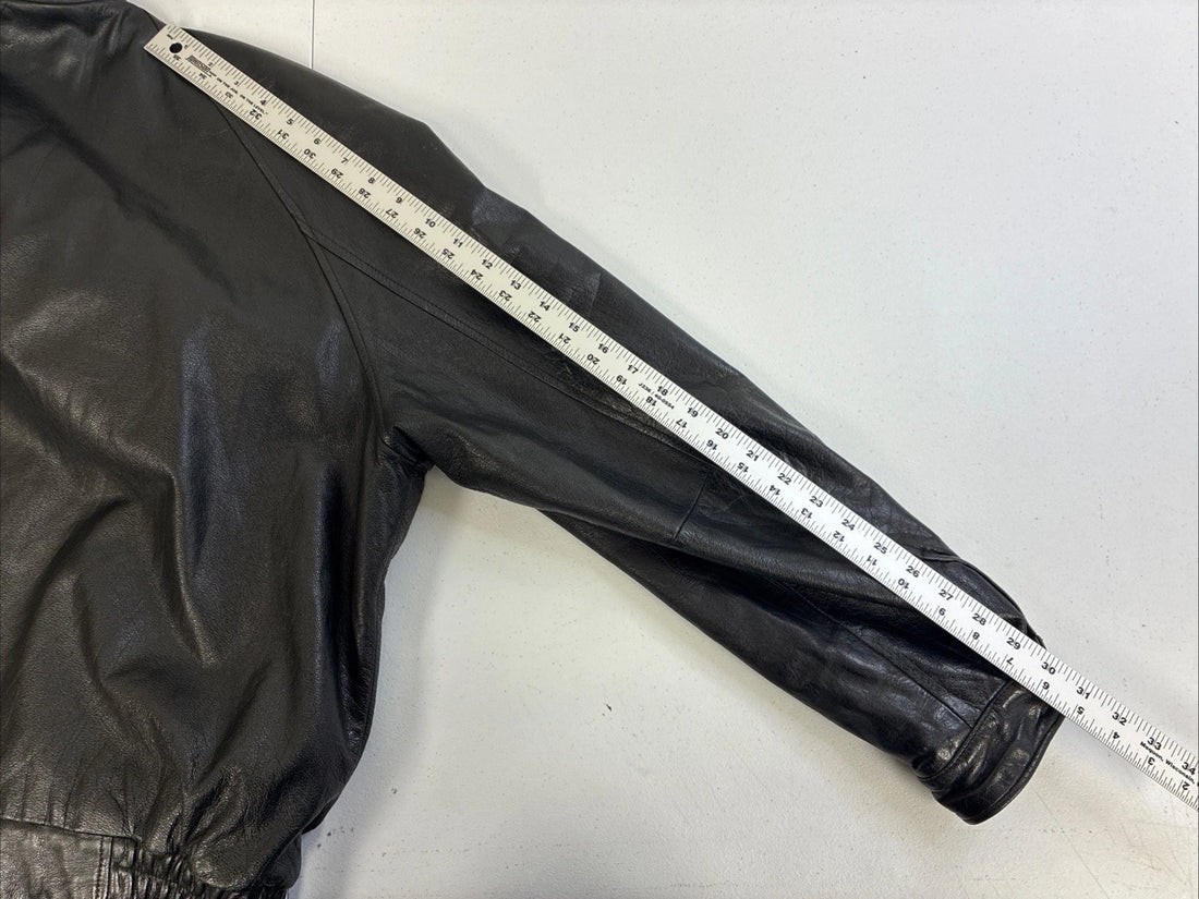 Vintage London Fog Leather Bomber Jacket Size Large Black
