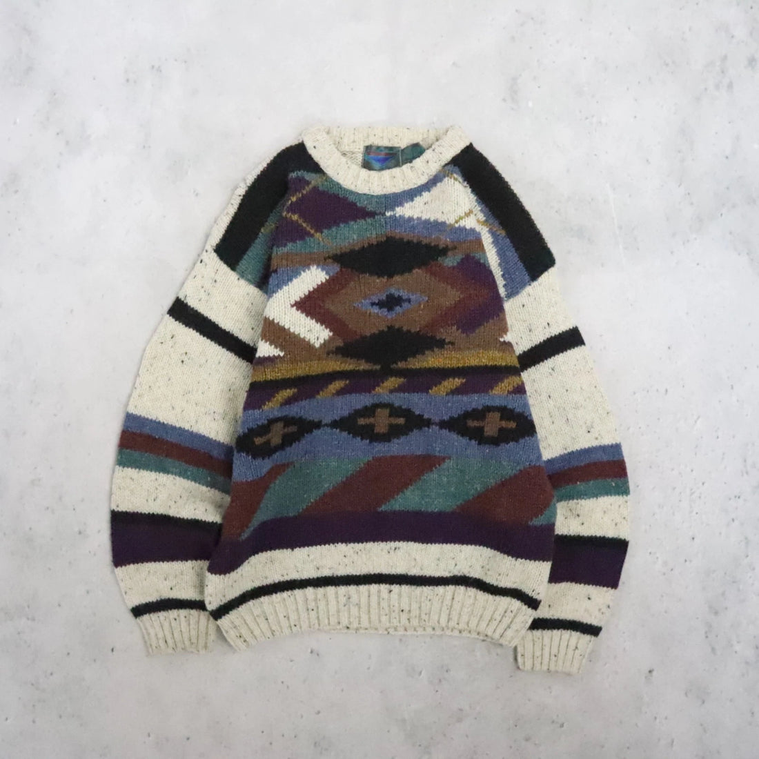 Vintage Etchings Western Aztec Wool Knit Crewneck Sweater Size Medium