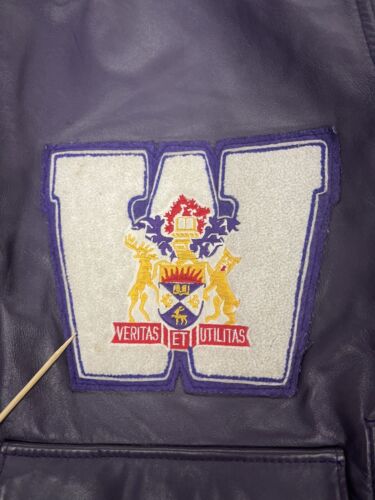Vintage Western Letterman Leather Varsity Bomber Jacket Size Large Purple