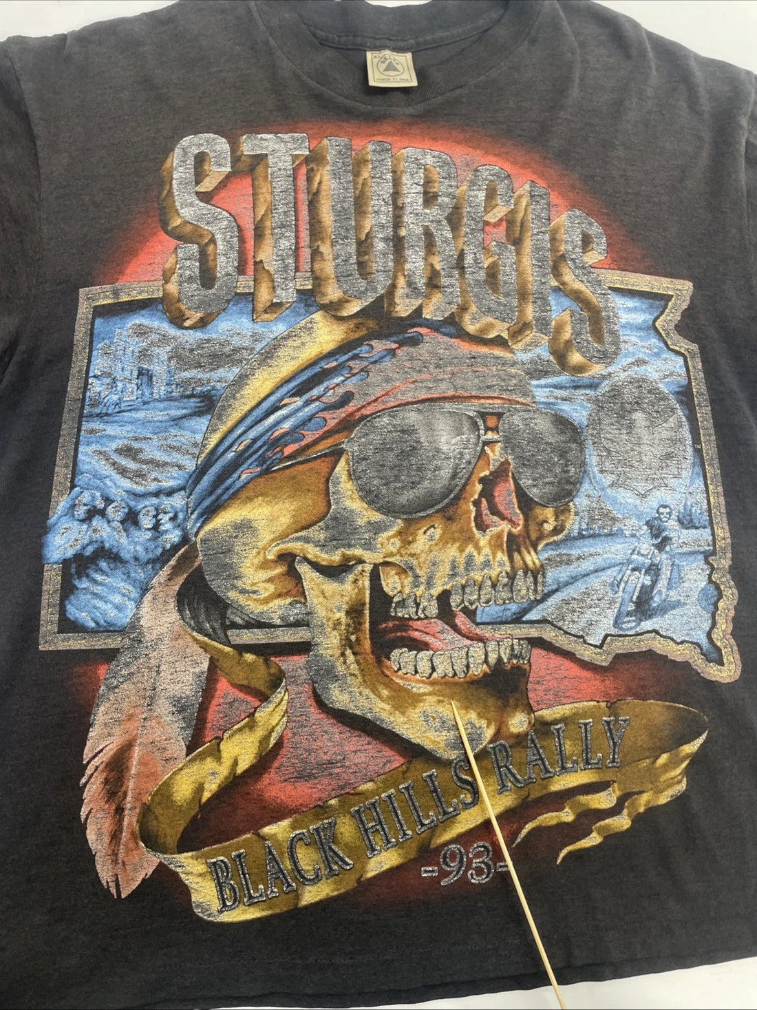 Vintage Sturgis Black Hills Rally Skull Skeleton T-Shirt XL Double Sided 1993
