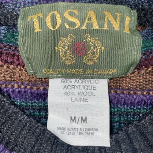 Vintage Tosani Leather 3D Knit Crewneck Sweater Size Medium Coogi Style