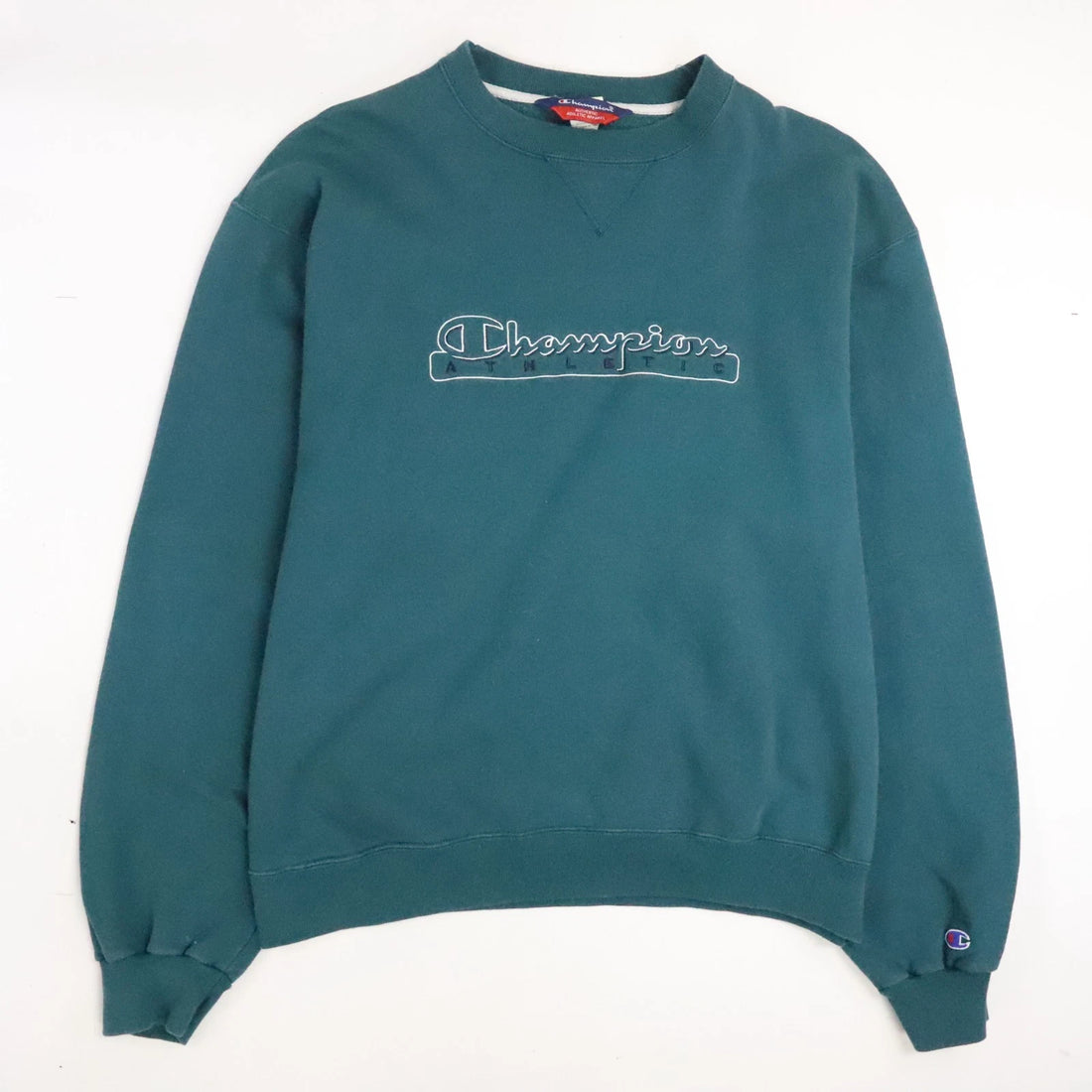 Vintage Champion Athletic Spell Out Crewneck Sweatshirt Size Large Teal