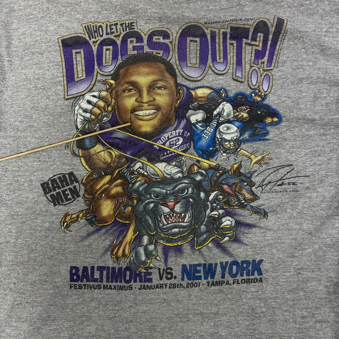 Vintage Baltimore Vs New York Who Lets The Dogs Out Caricature T-Shirt Large