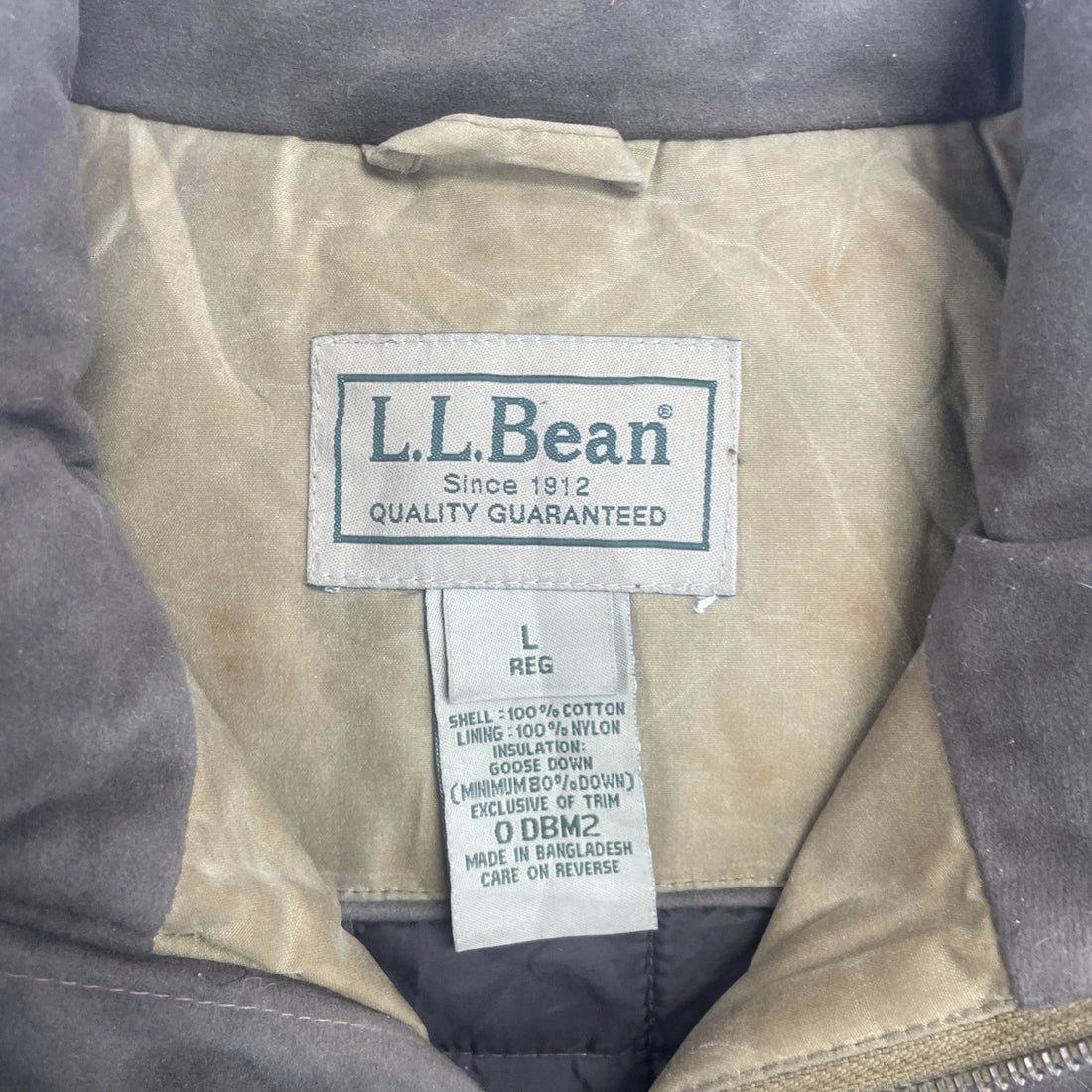 L.L. Bean Waxed Quilted Puffer Vest Jacket Size Large Brown Insulated