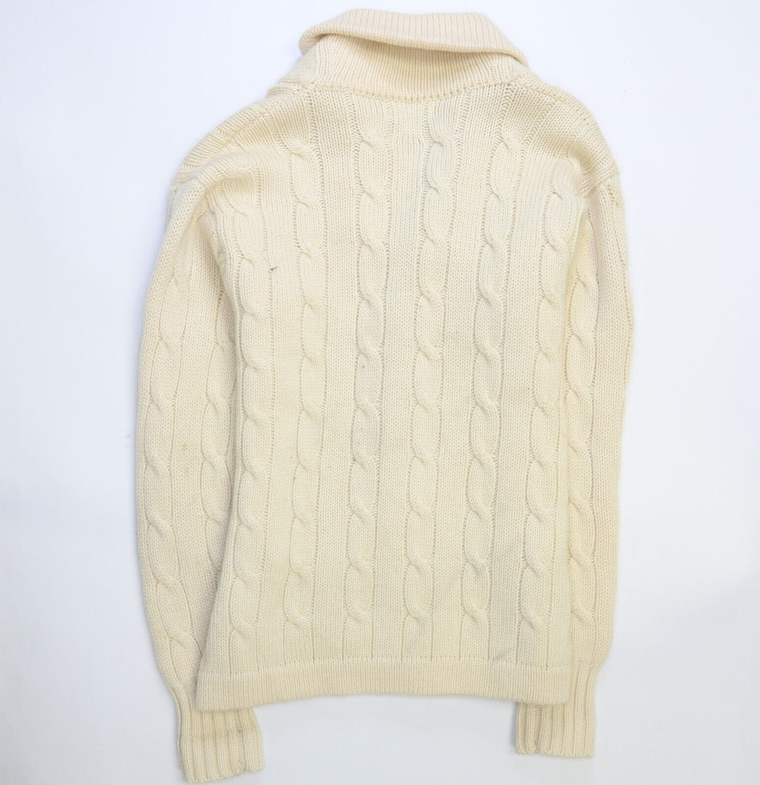 Vintage Polo Ralph Lauren Wool Cardigan Sweater Size Medium Fisherman Cable Knit