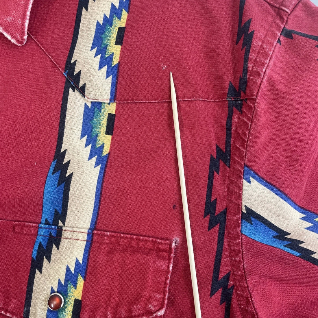 Vintage Wrangler Western Aztec Pearl Snap Shirt Size Medium Red