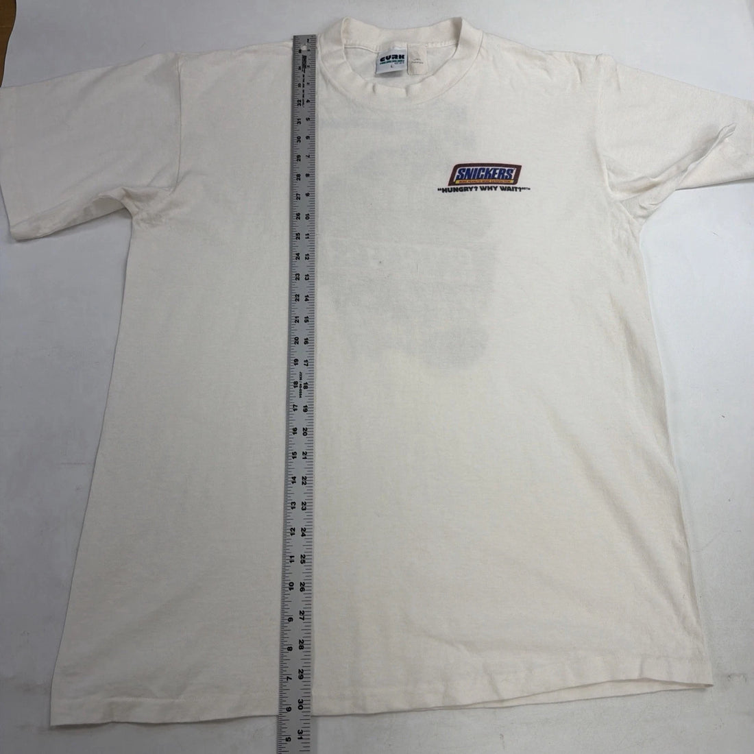 Vintage Snickers T-Shirt Size Large Double Sided Snack Promo