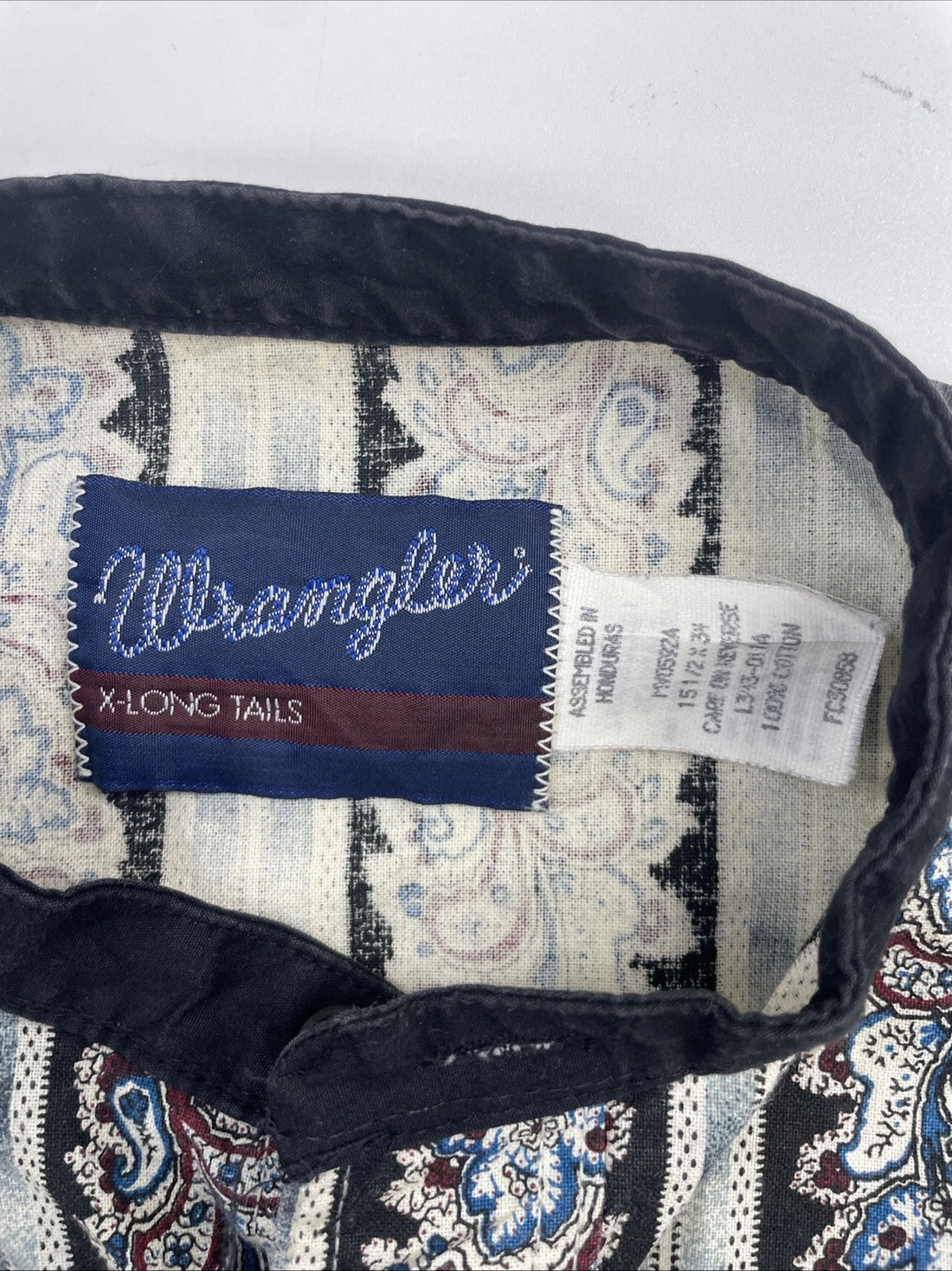 Vintage Wrangler Collarless Western Button Up Shirt Size 15 1/2 X 34 X Long Tail