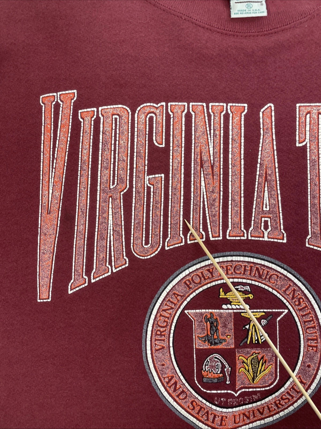 Vintage Virginia Tech Crest Crewneck Sweatshirt Size XL 90s