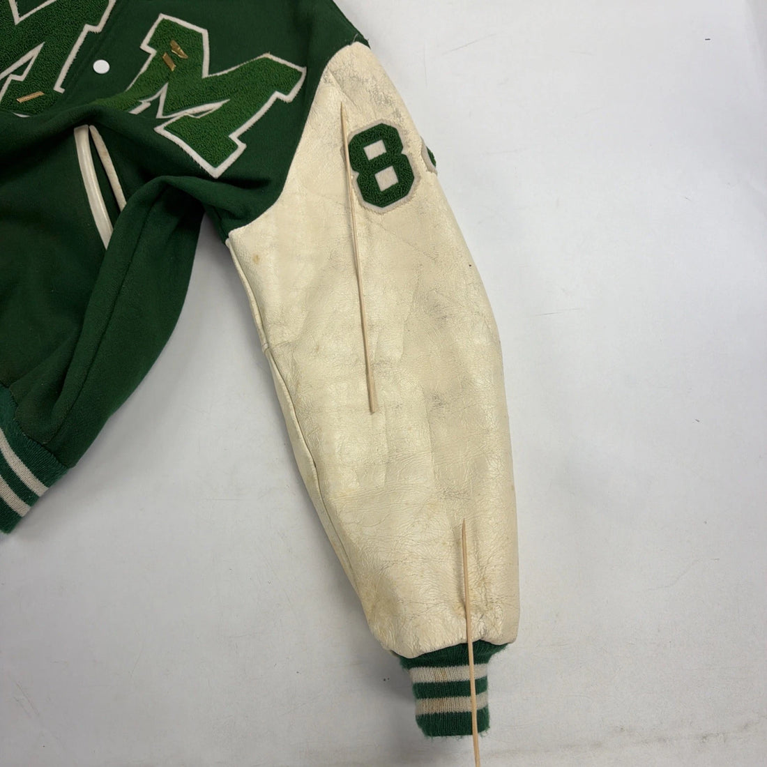 Vintage Leather Wool Letterman Varsity Jacket Size 42 80s