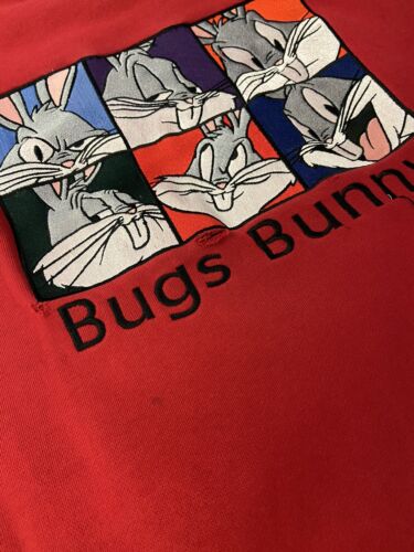 Vintage Bugs Bunny Sweatshirt Crewneck Size Large Red Looney Tunes 1995 90s