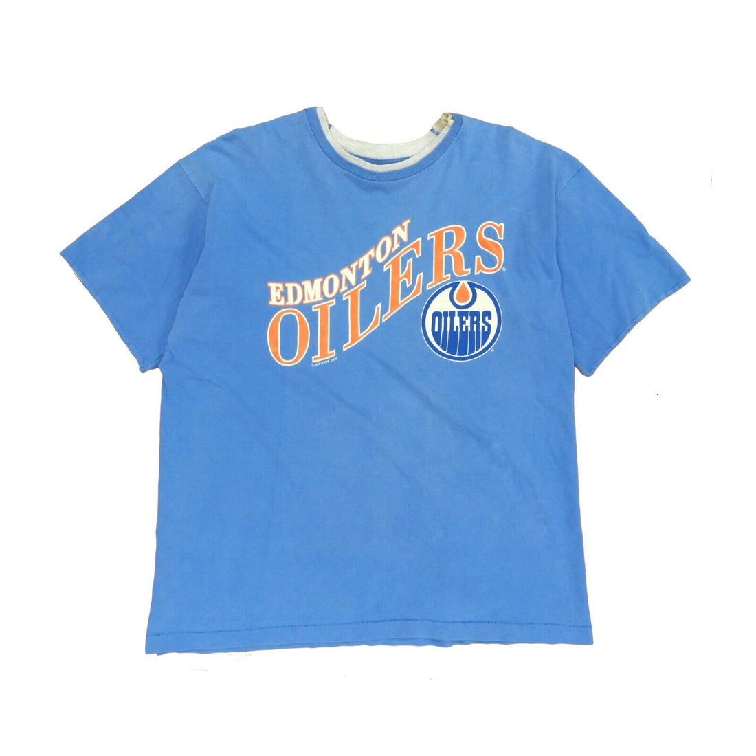 Vintage Edmonton Oilers Talkin Proud T-Shirt Size XL Blue 1993 90s NHL