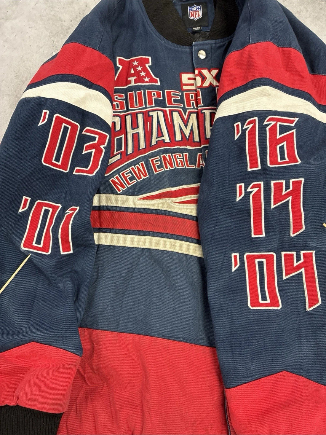 New England Patriots 5X Super Bowl Champs Bomber Jacket Size 5XL NFL