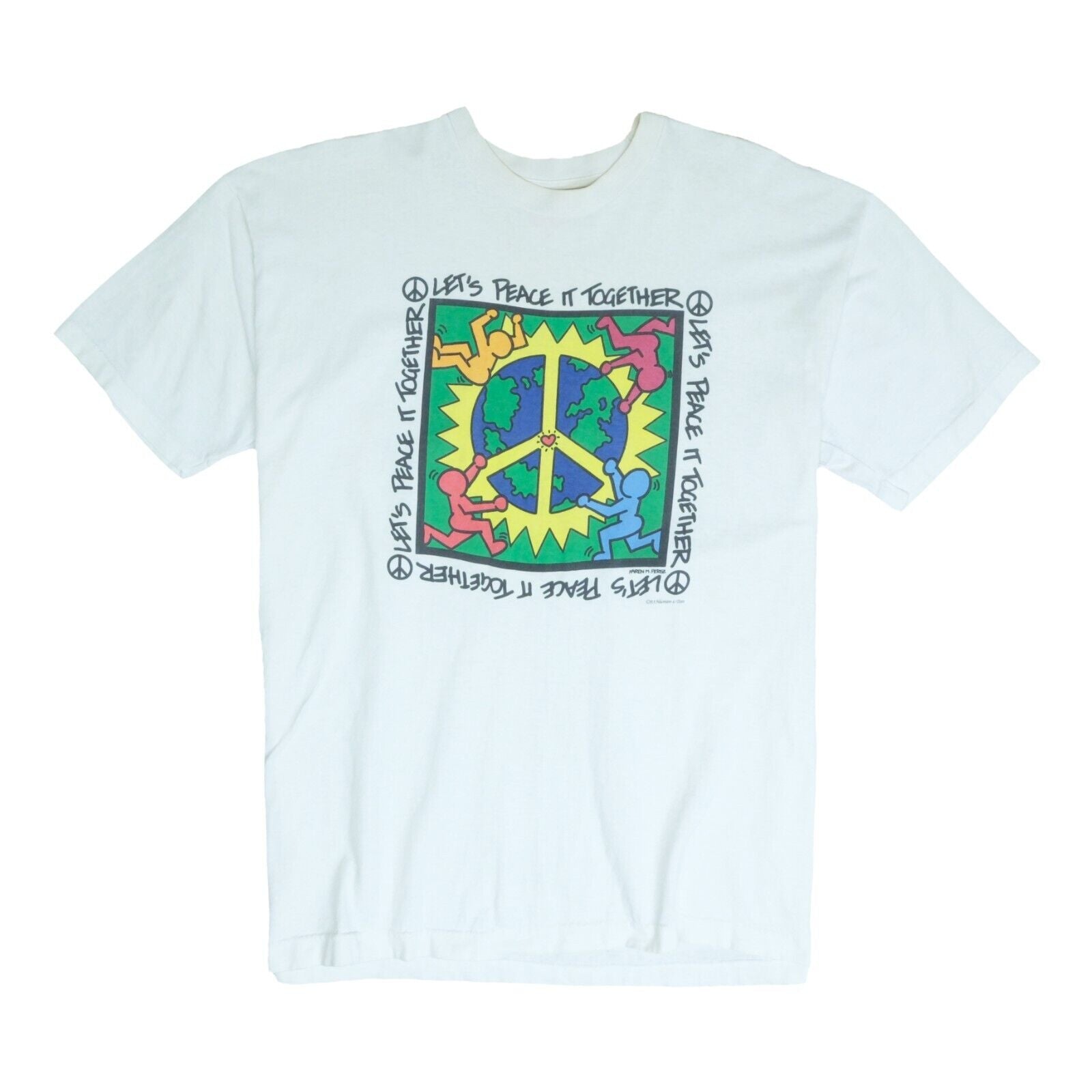 Vintage Let's Peace It Together T-Shirt Size 2XL Keith Haring