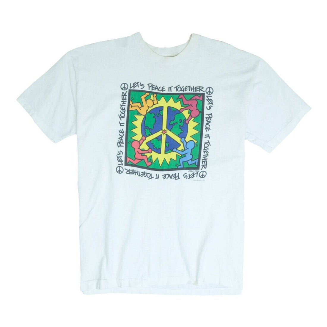 Vintage Let's Peace It Together T-Shirt Size 2XL Keith Haring Style Art 1993 90s