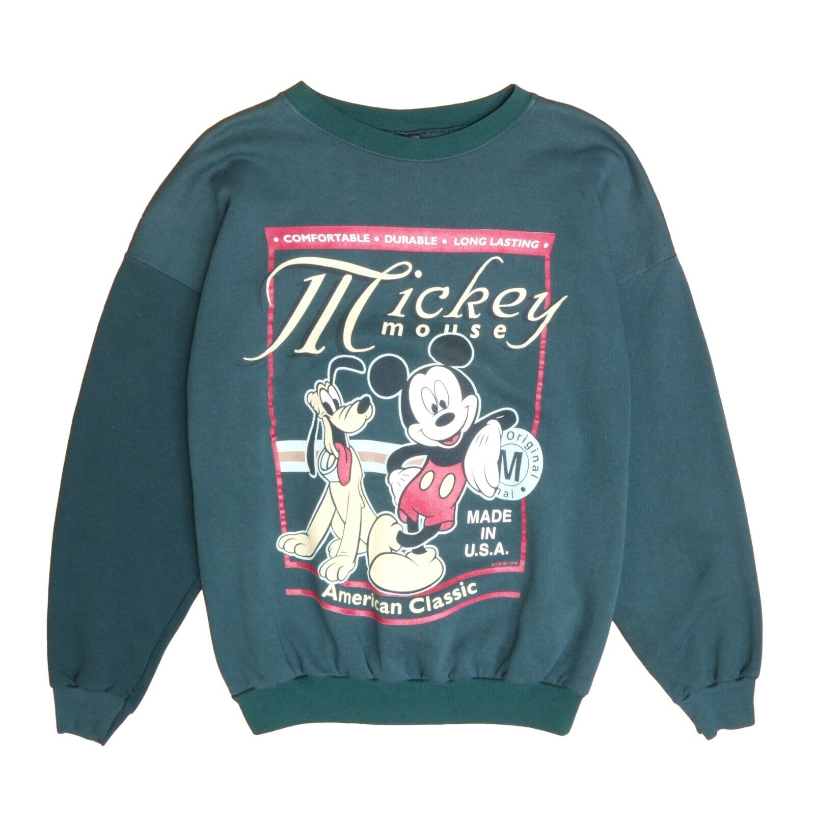 Vintage Mickey Mouse American Classic Sweatshirt Crewneck Size XL Green 90s