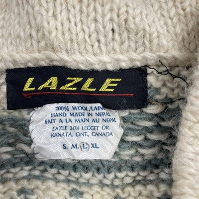 Vintage Lazle Wool Knit Sweater Size Large Hand Made Nepal Fair Isle Birds Eye