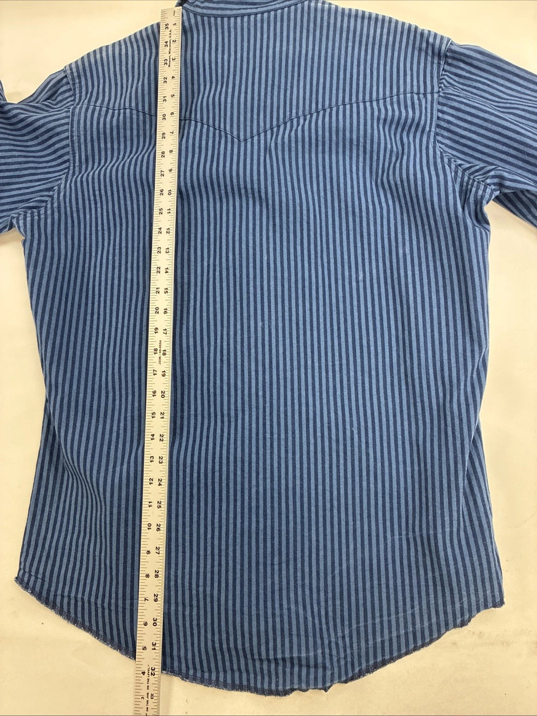 Vintage Wrangler Western Brushpopper Pearl Snap Shirt Large Rodeo Blue Striped