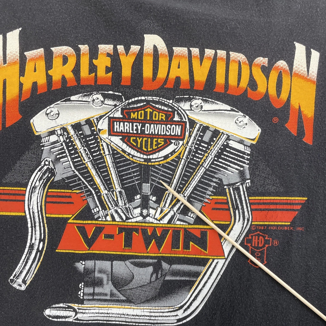 Vintage Harley Davidson V-Twin Engine T-Shirt Medium Double Sided 1987 80s