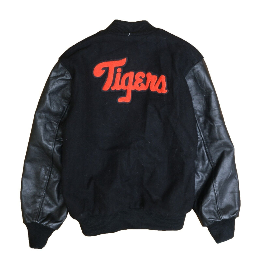 Vintage Tigers Leather Wool Varsity Letterman Jacket Size Small Black