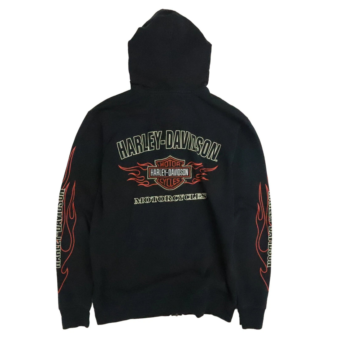 Harley Davidson Motorcycles Full Zip Sweatshirt Hoodie Size Large Flame Sleeve
