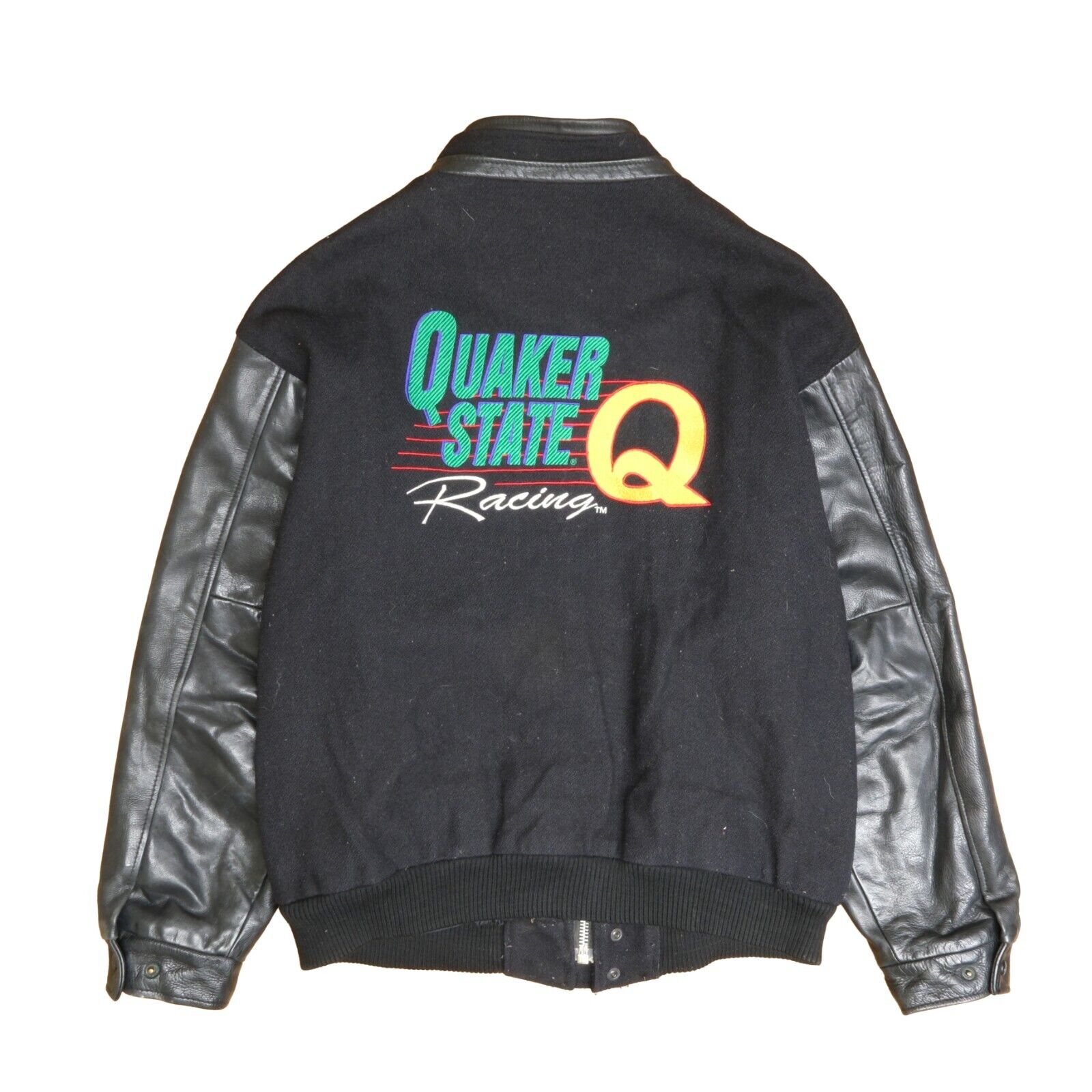 Vintage Quaker State Racing Leather Wool Varsity Bomber Jacket