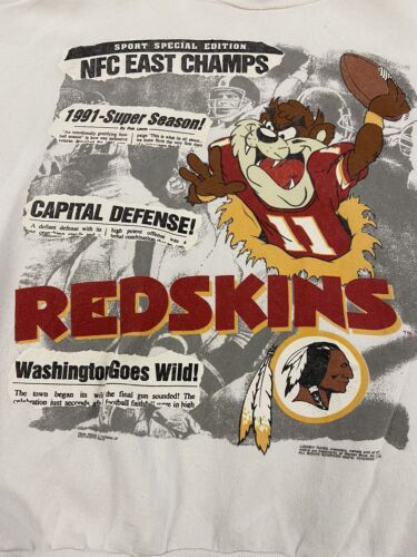 Vintage Washington Red Skins Taz Newspaper Sweatshirt Crewneck Large 90s NFL
