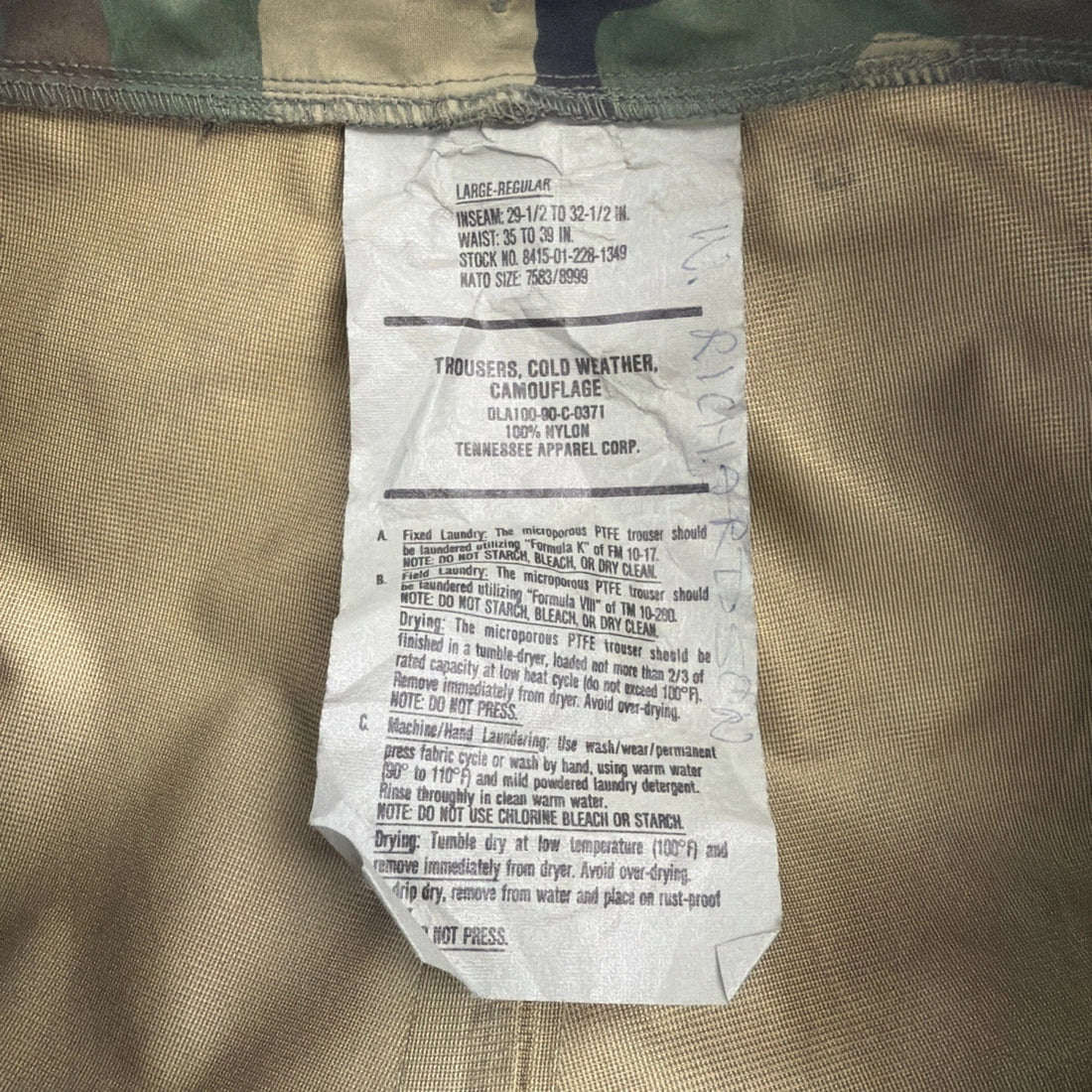 Vintage Woodland Camo Nylon Cold Weather Trousers Pants Size Large